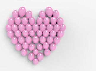 3d rendering. Pink balloons compose to be a heart shape on white copy space background.