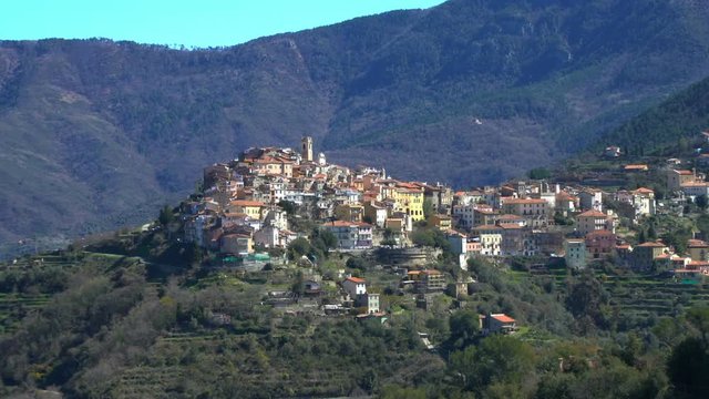 The ancient town of Perinaldo high in the mountains of Liguria in Western Italy