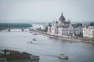 Obraz premium Budapest panoramic view from Gellert hill, Gothic landmark of Hungary