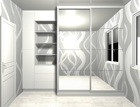 wardrobe with mirror sliding doors 3D rendering design