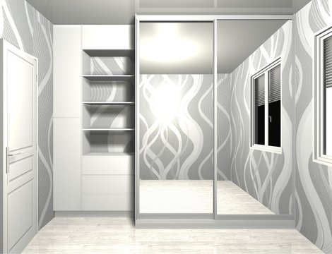 wardrobe with sliding doors 3D rendering