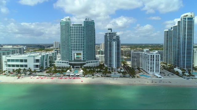 Aerial lateral establishing shot Diplomat Resort Hollywood Beach Florida USA