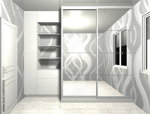 Wardrobe With Mirror Sliding Doors 3d Rendering Design Stock