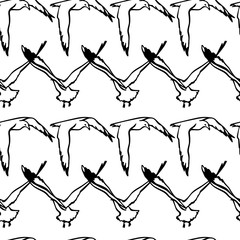 Hand drawn sea gulls pattern