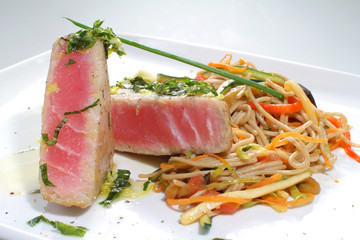 European cuisine beautiful tuna with pasta