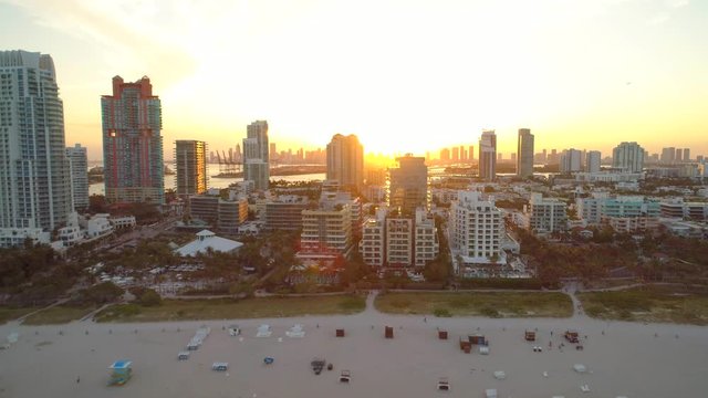 Aerial Miami Beach outh Pointe neighborhood sunset 4k