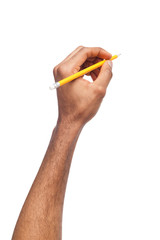 Black male hand holding pencil