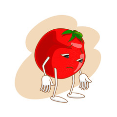Sad emotional vegetable in cartoon style with outlines on white background.