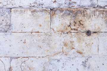 Photo of an old wall with an old brick. Horizontal. Close up
