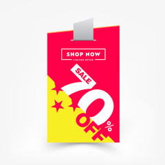 70% OFF Sale Discount Sticker. Sale Special Offer Price Tag Isolated Vector Illustration. Discount Sale Newsletter Design Template. Vector Trendy Banner Promo Special Offer Campaign.