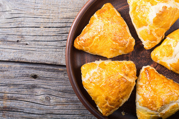 Freshly baked puff pastry samosa