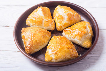Freshly baked puff pastry samosa