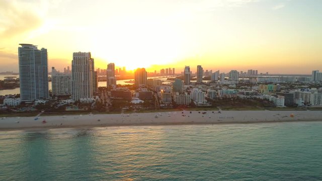 Beautiful sunset Miami aerial tour 4k