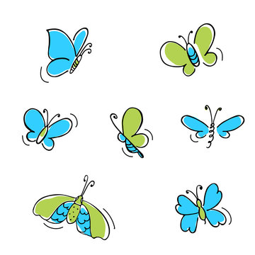 color butterfly's made in doodle style. Kid illustration