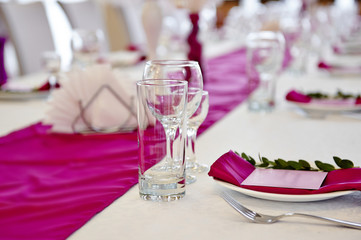 Table set for wedding or another catered event dinner.