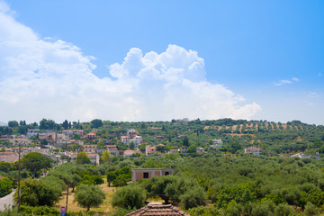 Fototapeta na wymiar View on mountains and houses near Patras, Peloponnese, Greece