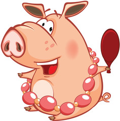 Illustration of a Cute Pig. Cartoon Character 
