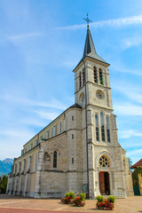 Fototapeta premium Church and Cemetery in French Alps, Sevrier