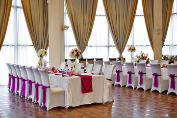 Table set for wedding or another catered event dinner.