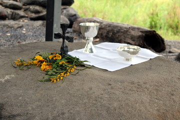 Celebrating Holy Mass in Dalmanutha, Tabgha