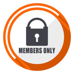 Members only flat design orange round vector icon in eps 10