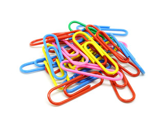 colorful paper clips isolated on white background