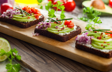 Fresh vegetarian open sandwiches