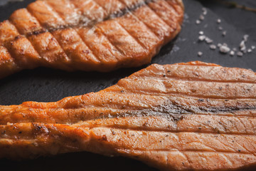 Salmon red fish juicy fillet grilled on barbecue