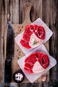 two raw fresh beef veal shank meat for ossobuco
