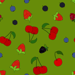 abstract vector doodle berry seamless pattern