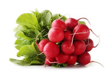 Red radishes isolated on white background