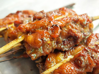 Skewer chicken pieces