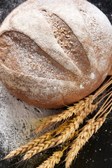 Freshly baked homemade white flour bread. Kitchen or bakery poster design