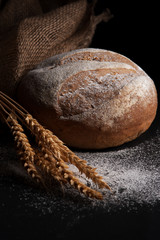 Freshly baked homemade rye flour bread. Kitchen or bakery poster design