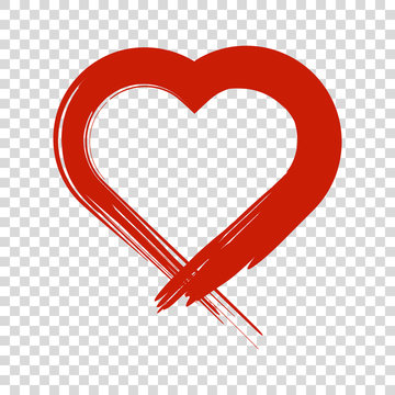 Image of the heart inflicted with a brush. Vector colored icon on white background.
