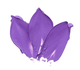 Fototapeta na wymiar Texture of broken purple lipstick on white