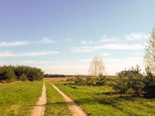 field road, beautiful landscape in countryside
