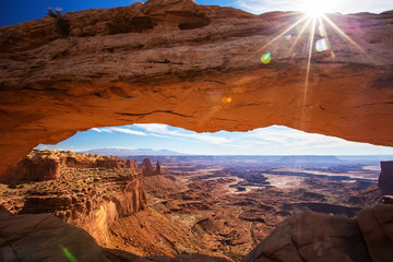 Spectacular viwe to Mesa arch in Canyonlands National park in Utah, USA