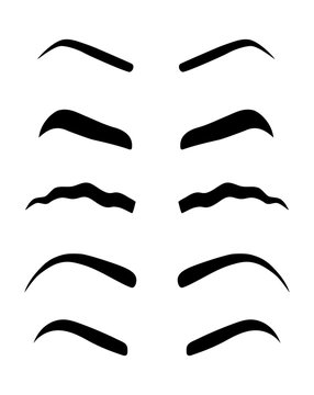 types of women's eyebrows. Vector Illustration. Eyebrow waves. A new trend 2018. Stencil.