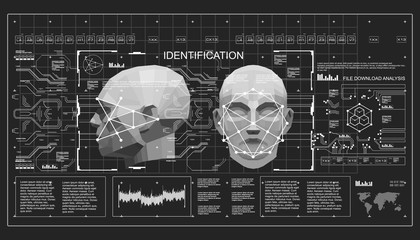 Concept of face scanning accurate facial recognition biometric technology. 3D Low Poly Face Scanning, virtual reality