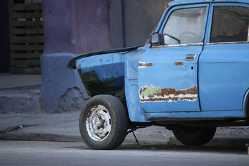 Blue oldtimer in Havana Cuba