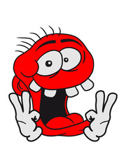 hände peace victory handzeichen gewinner kopf lachen gesicht verrückt crazy wahnsinnig blöd lustig grimasse albern cool comic cartoon clipart