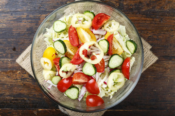 vegetable salad in a plate. top view
