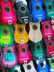 Colorful guitars display in Texas bazaar