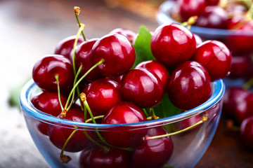 ripe sweet cherries in a plate