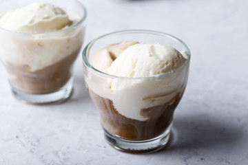 Homemade affogato, traditional Italian dessert