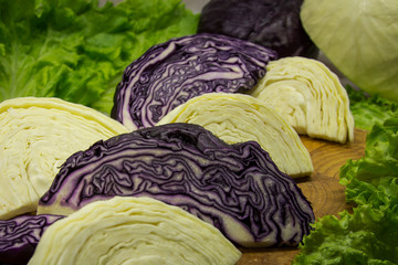 white and red cabbage with green salad