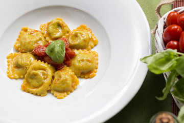 filled ravioli and tomato