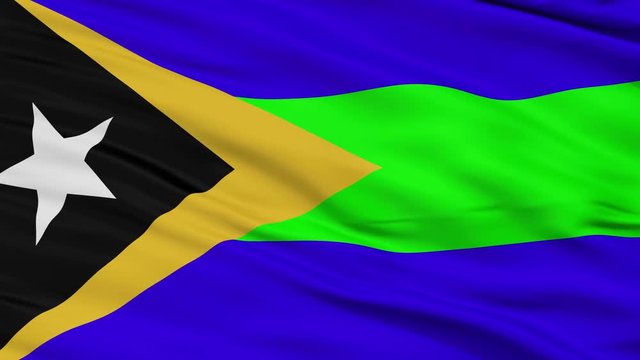 Manatuto closeup flag, city of East Timor, realistic animation seamless loop - 10 seconds long