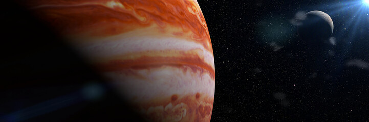 Jupiter's moon Europa and the planet Jupiter, largest in the solar system © dottedyeti